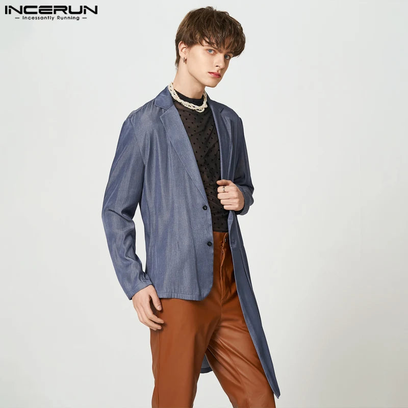 INCERUN – Blazer couleur unie pour hommes, manches longues, revers, boutons, costumes irréguliers, mode décontractée, vestes fines, 2023, S-5XL