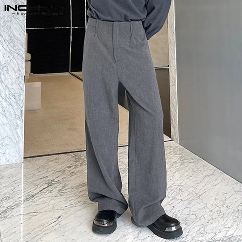 INCERUN-pantalones irregulares para hombre, ropa de calle de Color sólido, holgado y plisado, rectos, informales, largos, S-5XL, 2023