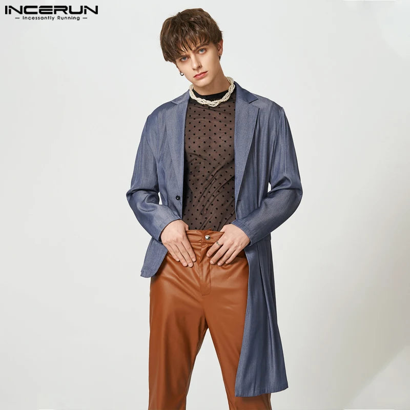 INCERUN – Blazer couleur unie pour hommes, manches longues, revers, boutons, costumes irréguliers, mode décontractée, vestes fines, 2023, S-5XL