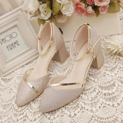 Chaussures à talons hauts noires pour femmes, chaussures de mariage argentées de haute qualité, escarpins de fête dorés, mode printemps et été