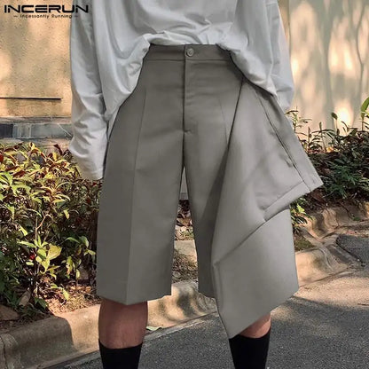 2023 pantalones cortos de moda para hombres, pantalones cortos sueltos de estilo coreano con botones sólidos, pantalones cortos irregulares para hombres, ropa de calle de verano, pantalones casuales para hombres, S-5XL INCERUN