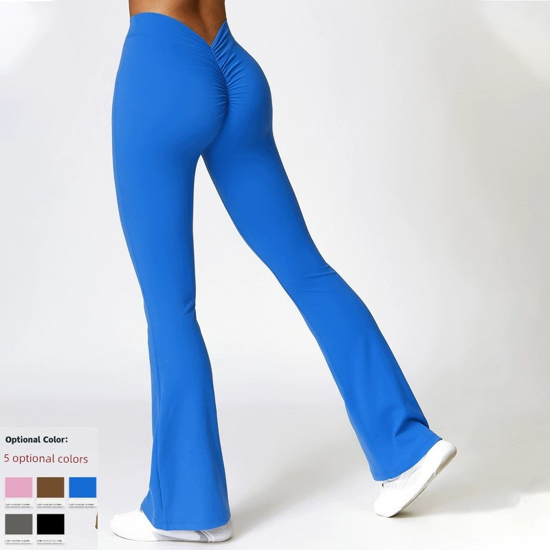 2023 Melocotón Levantamiento de glúteos Yoga Trompeta pantalones Fitness Deportes Pierna ancha Bootcut Pantalones Cintura alta Pantalones de yoga de secado rápido Pantalones de mujer