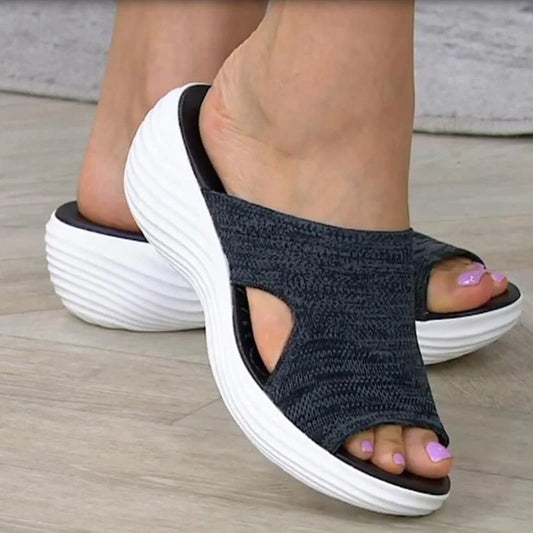 Zapatillas de playa informales para mujer, sandalias ortopédicas elásticas, sandalias ortopédicas con punta abierta, zapatos cruzados elásticos transpirables para exteriores