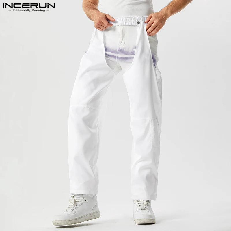 INCERUN-pantalones de moda para hombre, pantalón liso con agujeros, cintura elástica, irregulares, ropa de calle, pantalón Sexy, S-5XL, 2023