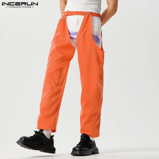 INCERUN-pantalones de moda para hombre, pantalón liso con agujeros, cintura elástica, irregulares, ropa de calle, pantalón Sexy, S-5XL, 2023