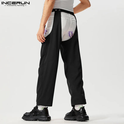 INCERUN-pantalones de moda para hombre, pantalón liso con agujeros, cintura elástica, irregulares, ropa de calle, pantalón Sexy, S-5XL, 2023