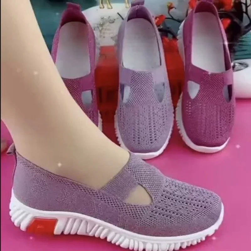 Zapatillas de deporte de verano para mujer, zapatos informales de malla, mocasines suaves, zapatos para caminar con parte inferior, calzado ligero y cómodo para mamá, zapatos planos para mujer