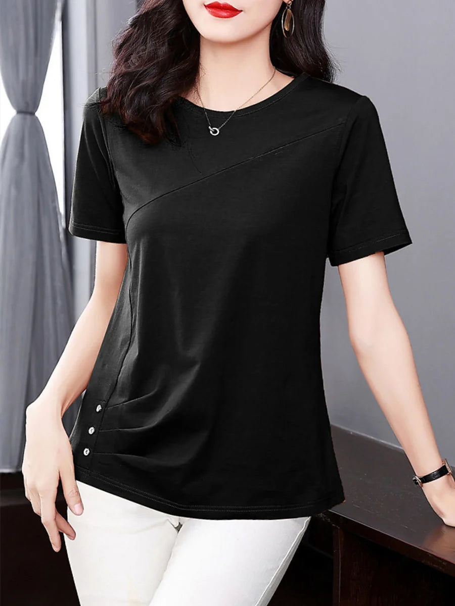 5XL Women Summer Spring cotton Blouses Shirts Lady Fashion Casual Short Sleeve O-Neck Solid Color T-shirt Blusas Tops MM2069