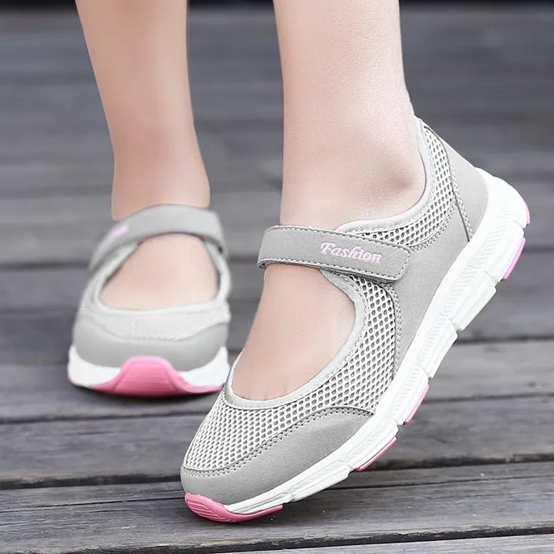 Zapatos informales de verano para mujer, zapatillas suaves y portátiles, zapatos para caminar, suelas planas para mujer, zapatos blancos transpirables sin cordones