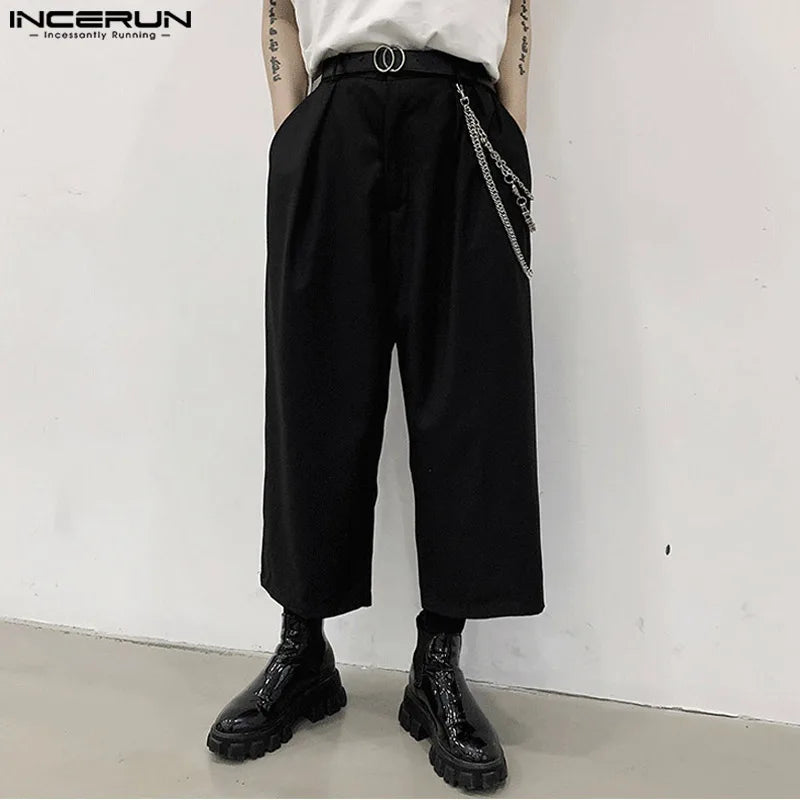 Fashion Men Wide Leg Pants Solid Color Button Joggers Korean Straight Trousers Men 2023 Streetwear Loose Pants S-5XL INCERUN