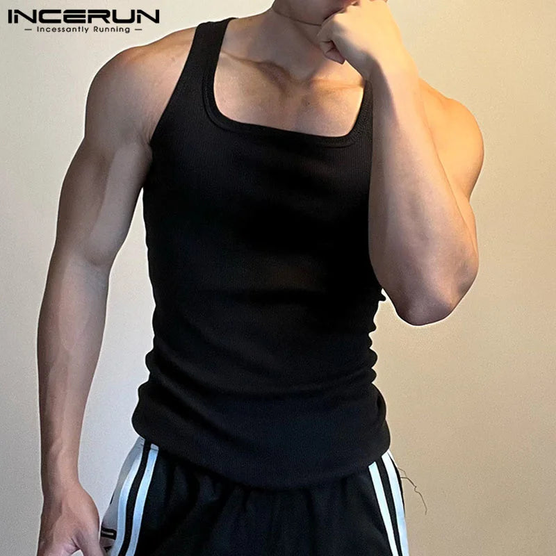 2023 Men Tank Tops Solid Color O-neck Sleeveless Workout Casual Male Vests Fitness Summer Streetwear Men Clothing S-5XL INCERUN