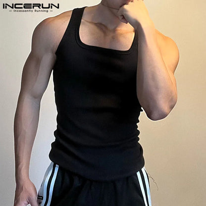 2023 Men Tank Tops Solid Color O-neck Sleeveless Workout Casual Male Vests Fitness Summer Streetwear Men Clothing S-5XL INCERUN