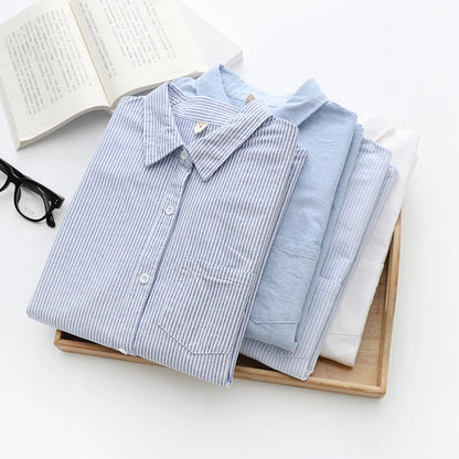 Chemise Oxford décontractée en coton pour femmes, chemisier et hauts à rayures blanches et bleues de bonne qualité, nouvelle collection automne 2022