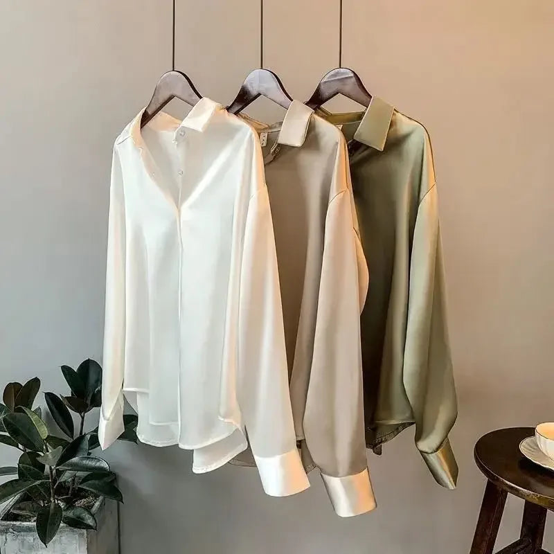 Autumn 2022 Womens Clothing Silk Shirt Vintage Blouse Women Sheer Top Women Long Sleeve Dress Shirt Plus Size Women Overshirt