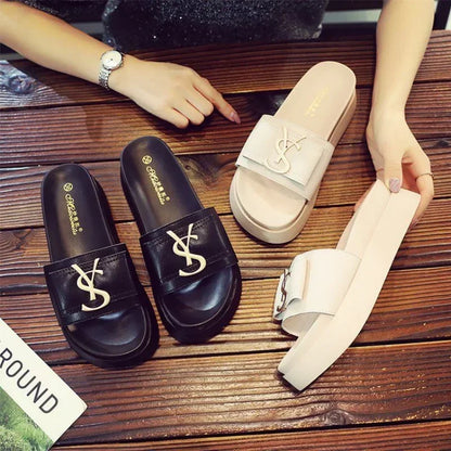 Women Platform Slippers 2023 Summer Luxury Korean Fashion Open Toe Low Heel outdoor Ladies Flip-Flops Girls Beach Sandals.