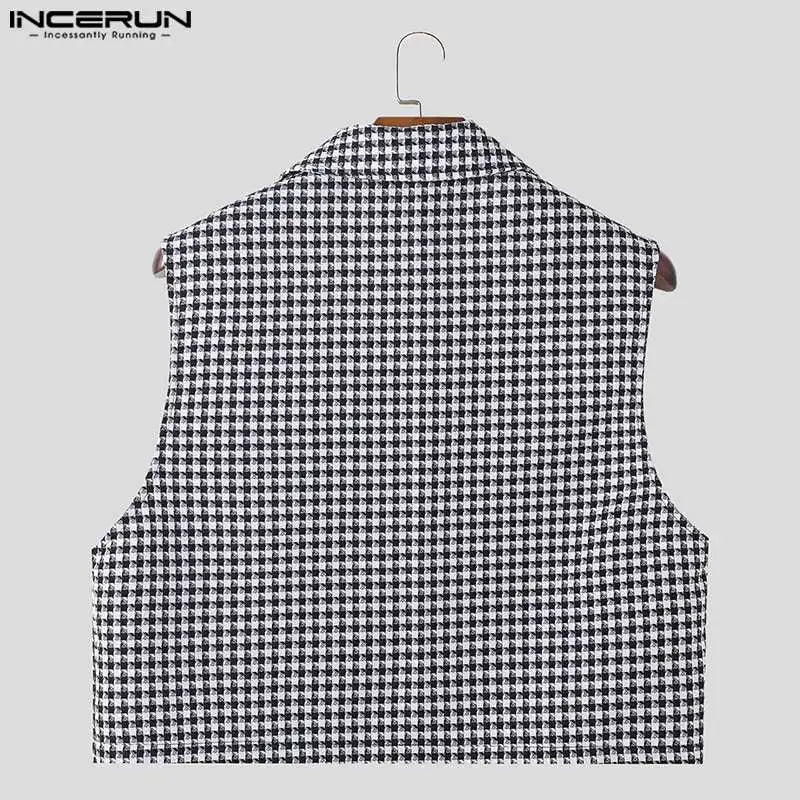 2023 hommes gilets à carreaux revers sans manches bouton Streetwear décontracté hommes gilets Style coréen mode culture gilets S-5XL INCERUN