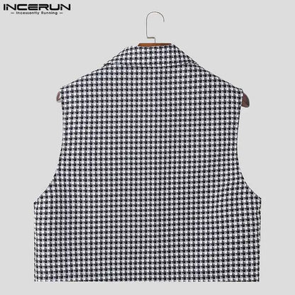 2023 hommes gilets à carreaux revers sans manches bouton Streetwear décontracté hommes gilets Style coréen mode culture gilets S-5XL INCERUN