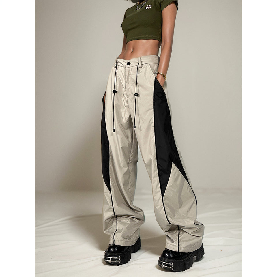 Color Matching Thin Niche Loose Draping Effect Sports Pants