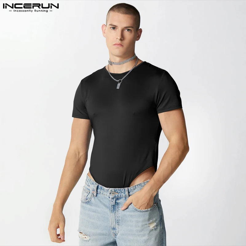 2023 hommes body couleur unie col rond manches courtes Streetwear Fitness t-shirt hommes barboteuses mode décontracté body S-5XL INCERUN