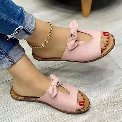 Zapatillas de verano para Mujer, zapatos planos bonitos con nudo de mariposa, sandalias informales de Color sólido, sandalias de playa, Zapatillas para Mujer