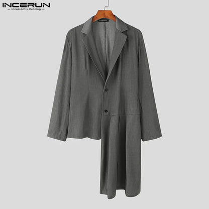 INCERUN – Blazer couleur unie pour hommes, manches longues, revers, boutons, costumes irréguliers, mode décontractée, vestes fines, 2023, S-5XL