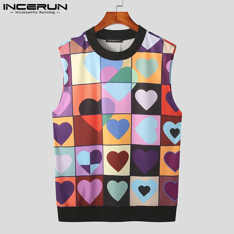 2023 Men Tank Tops Printing Summer Streetwear Round Neck Vacation Sleeveless Men Clothing Stylish Casual Vests S-5XL INCERUN