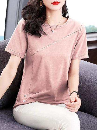 5XL Women Summer Spring cotton Blouses Shirts Lady Fashion Casual Short Sleeve O-Neck Solid Color T-shirt Blusas Tops MM2069