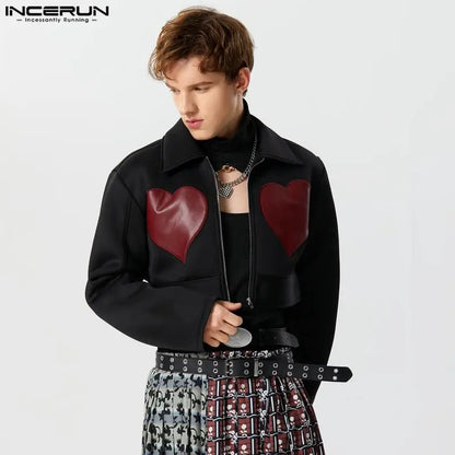 INCERUN-Chaquetas de manga larga con solapa para hombre, ropa informal con cremallera, abrigos cortos informales para hombre, chaquetas Unisex de moda de otoño, S-3XL, 2023