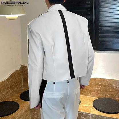 INCERUN 2023, Blazer para hombre, solapa de retazos, manga larga, cremallera, abrigos cortos informales, ropa de calle para hombre, moda de ocio, trajes masculinos S-5XL