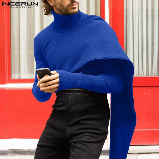 2023 jerseys irregulares para hombre, suéteres de manga larga con cuello alto de punto sólido, ropa de calle informal de otoño para hombre, ropa S-5XL INCERUN