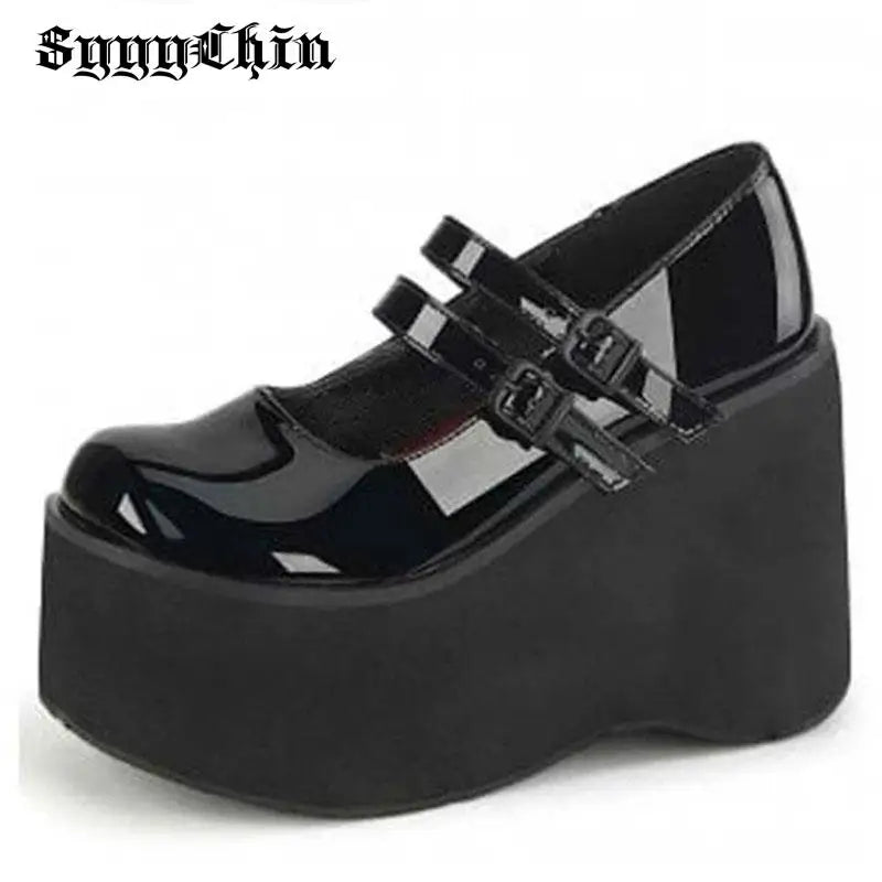 Zapatos de tacón Mary Jane con plataforma de tacón superalto para mujer, sandalias con cuña y hebilla de cinturón, zapatos clásicos Punk de estilo Lolita para mujer