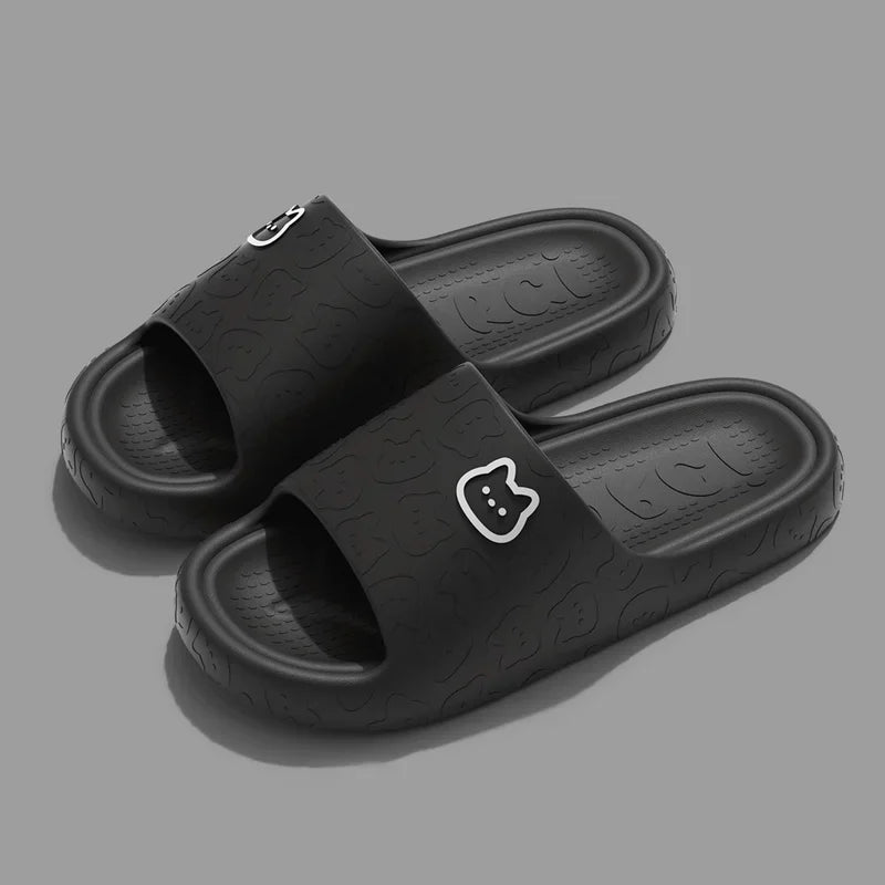 Zapatillas de verano con plataforma de baño antideslizantes para el hogar, chanclas de dibujos animados de oso, sandalias de playa para mujer, deslizantes para interiores y exteriores, 2023