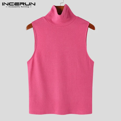 2023 Men Tank Tops Solid Color Turtleneck Sleeveless Summer Streetwear Vests Men Fitness Stylish Sexy Casual Crop Tops INCERUN 7