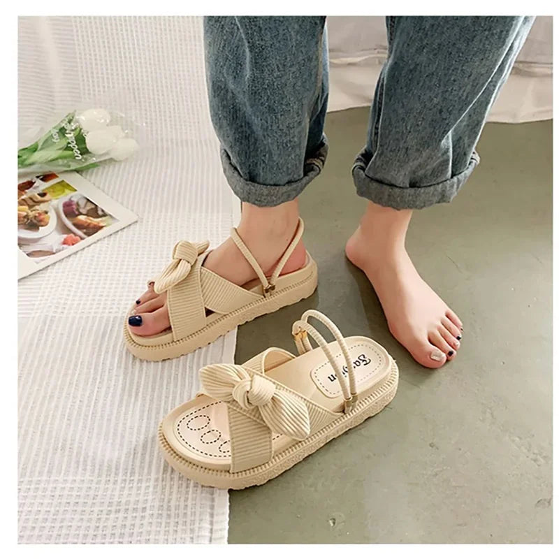 Women Sandalias Mujer Summer Fairy Style 2023 New Fashion Student Platform Roman Lady Sands Flat Shoes Cute Slippers