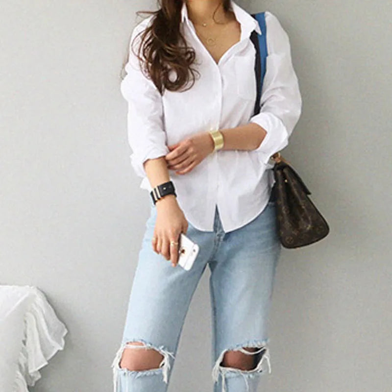 Cotton Blouse White Shirt Fashion Women Blusas Mujer De Moda OL Style Tops Casual Ladies Long Sleeve Shirts and Blouses 3496