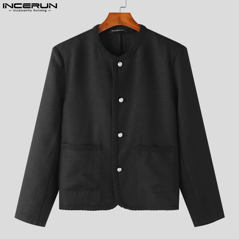 2023 chaquetas de hombre de Color sólido de punto abierto de manga larga de otoño Casual abrigos finos para hombre ropa de calle ropa de abrigo de moda S-5XL INCERUN