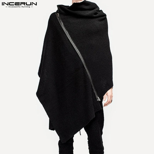 INCERUN-capa para hombre, abrigos de Color sólido con cuello alto y cremallera, Ponchos irregulares, ropa de calle informal a la moda, gabardina larga S-5XL 2023