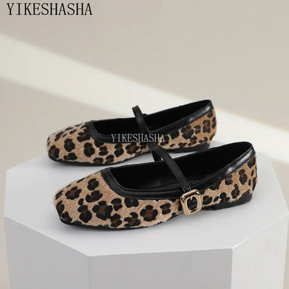 Fashion Women's Flat Shoes Round Toe Leopard Print Shoes Casual Breathable Slip-on Flat Outdoor Ladies Mary Jane Shoes SYDanne