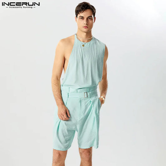 2023 Men Sets Solid Color Loose Streetwear O-neck Sleeveless Irregular Tank Tops & Shorts 2PCS Men's Casual Suits S-5XL INCERUN