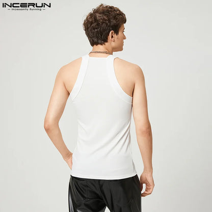 INCERUN-camisetas sin mangas de Color sólido con cuello redondo para hombre, chalecos informales ajustados para vacaciones, ropa de calle para fiesta, S-5XL, moda 2023