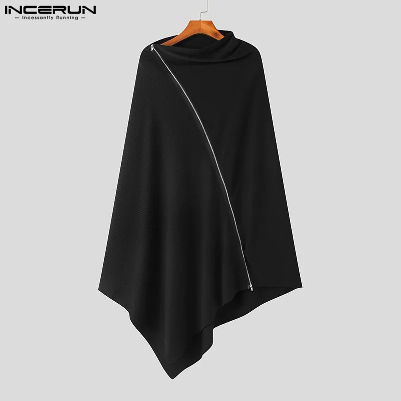 INCERUN-capa para hombre, abrigos de Color sólido con cuello alto y cremallera, Ponchos irregulares, ropa de calle informal a la moda, gabardina larga S-5XL 2023