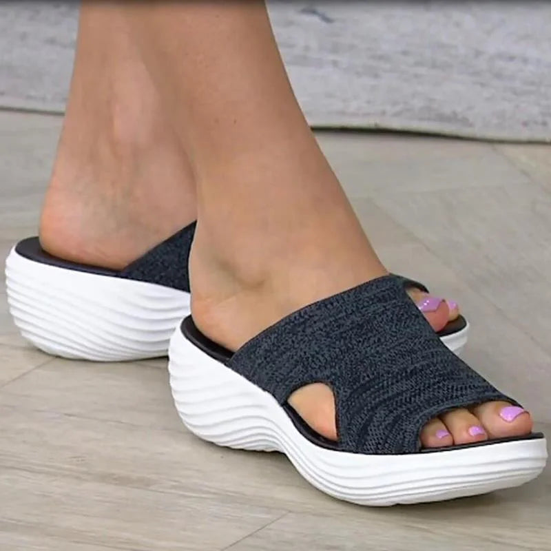 Zapatillas de playa informales para mujer, sandalias ortopédicas elásticas, sandalias ortopédicas con punta abierta, zapatos cruzados elásticos transpirables para exteriores