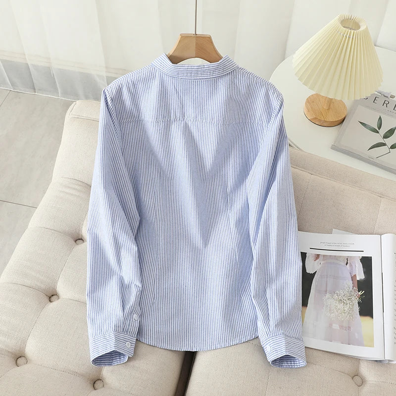 Chemise Oxford décontractée en coton pour femmes, chemisier et hauts à rayures blanches et bleues de bonne qualité, nouvelle collection automne 2022