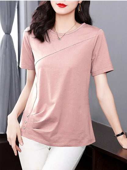 5XL Women Summer Spring cotton Blouses Shirts Lady Fashion Casual Short Sleeve O-Neck Solid Color T-shirt Blusas Tops MM2069