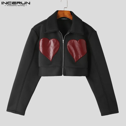 INCERUN-Chaquetas de manga larga con solapa para hombre, ropa informal con cremallera, abrigos cortos informales para hombre, chaquetas Unisex de moda de otoño, S-3XL, 2023