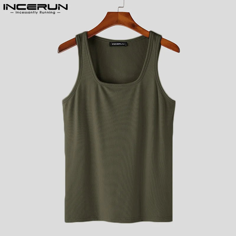 2023 Men Tank Tops Solid Color O-neck Sleeveless Workout Casual Male Vests Fitness Summer Streetwear Men Clothing S-5XL INCERUN