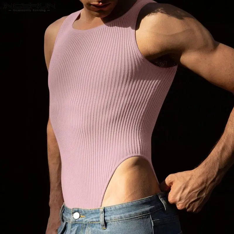 INCERUN – body pour hommes, couleur unie, col rond, sans manches, tricoté, Sexy, débardeur, confortable, élégant, été, 2023, S-2XL