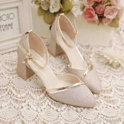 Chaussures à talons hauts noires pour femmes, chaussures de mariage argentées de haute qualité, escarpins de fête dorés, mode printemps et été