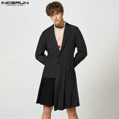 INCERUN – Blazer couleur unie pour hommes, manches longues, revers, boutons, costumes irréguliers, mode décontractée, vestes fines, 2023, S-5XL