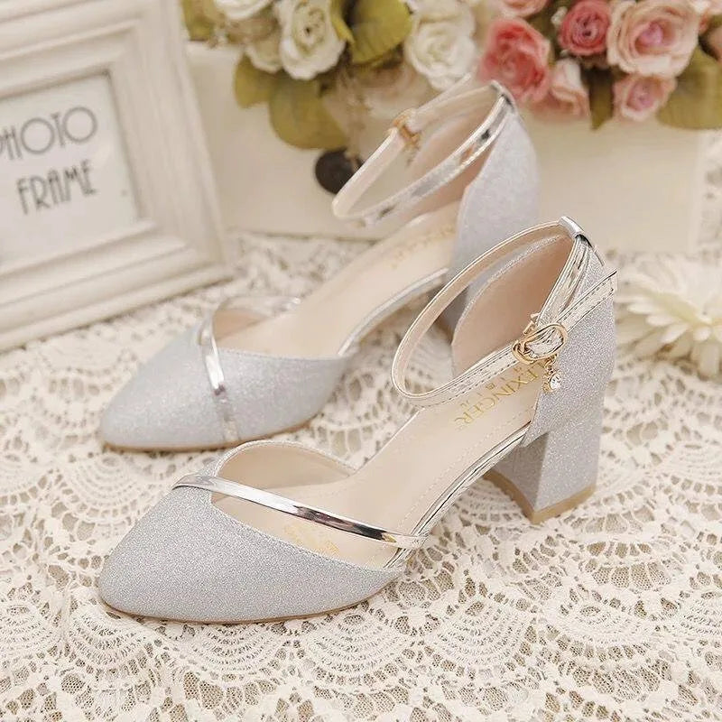 Chaussures à talons hauts noires pour femmes, chaussures de mariage argentées de haute qualité, escarpins de fête dorés, mode printemps et été